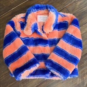 Girls Fur Jacket in Blue and Orange